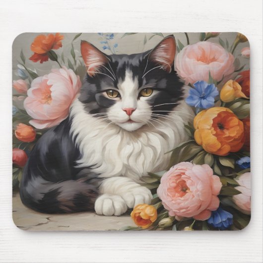 Hübsche Katze und Blume Mousepad (Vorne)
