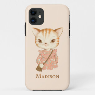 Hübsche Katzen-Blumen-Vintage-einfache Monogramm Case-Mate iPhone Hülle