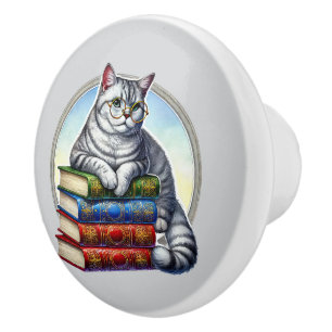 Hübsche Katzen-Bücher-Nische Bibliothek Leseliebha Keramikknauf