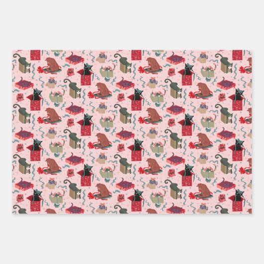 Hübsche Katzen in Weihnachtsboxen Geschenkpapier Set (Vorderseite)