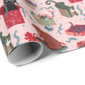 Hübsche Katzen in Weihnachtsboxen Rosa Grün Geschenkpapier (Rolleneckpunkt)