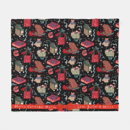 Hübsche Katzen in Weihnachtskästen Personalisiert Fleecedecke (Vorderseite (Horizontal))