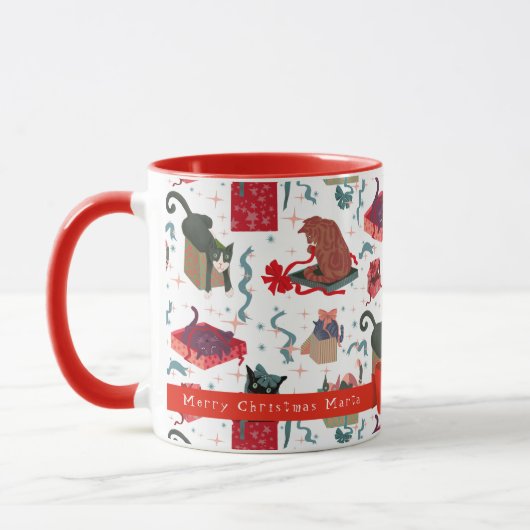 Hübsche Katzen in Weihnachtskästen Personalisiert Tasse (Links)