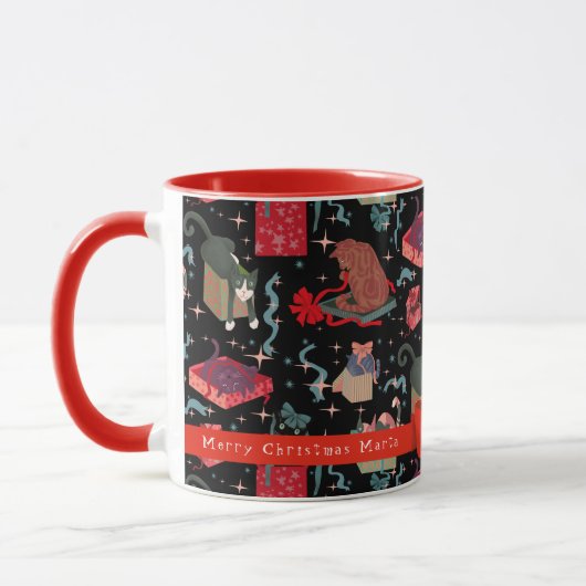 Hübsche Katzen in Weihnachtskästen Personalisiert Tasse (Links)