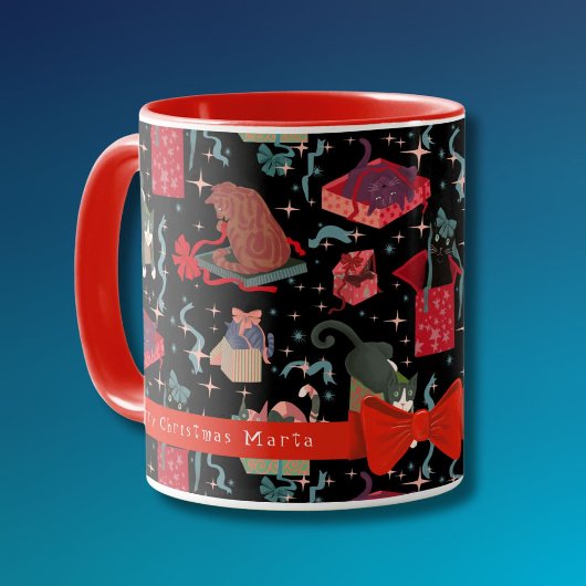 Hübsche Katzen in Weihnachtskästen Personalisiert Tasse