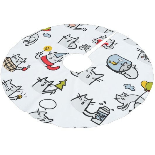 Hübsche Katzen, Milch und Magie. Polyester Weihnachtsbaumdecke (Schrägansicht)