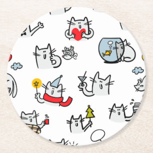 Hübsche Katzen, Milch und Magie. Runder Pappuntersetzer