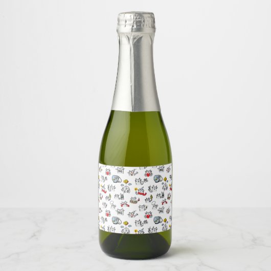 Hübsche Katzen, Milch und Magie. Schaumweinetikett (Vorderseite)