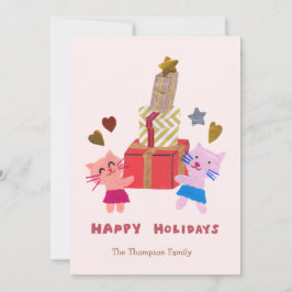 hübsche Katzen mit rosa Geschenkboxen Feiertagskarte