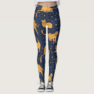 Hübsche Katzen, Sterne, Weltraummuster. Leggings