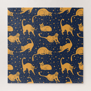 Hübsche Katzen, Sterne, Weltraummuster. Puzzle