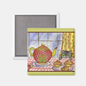 Hübsche Katzen-Teekanne-Küchenmagnet-Geschenk Magnet (Vorderseite/Rückseite)