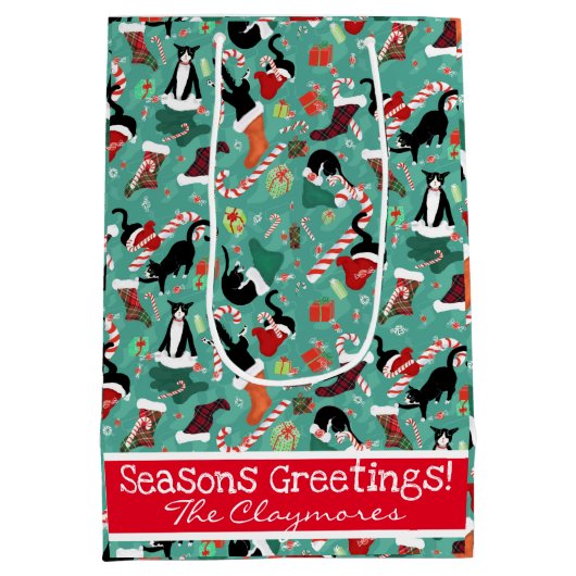 Hübsche Katzen und Strumpf, maßgeschneiderte mitte Mittlere Geschenktüte (Rückseite)