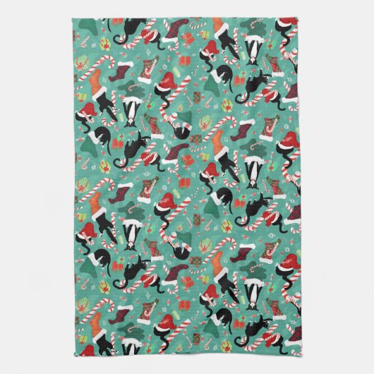 Hübsche Katzen und weihnachtliche Strumpf Geschirrtuch (Vertikal)