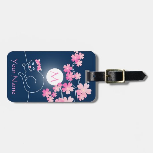 Hübsche Katzenröhre Blüten Mond Rosa Sakura Blau Gepäckanhänger (Vorderseite horizontal)