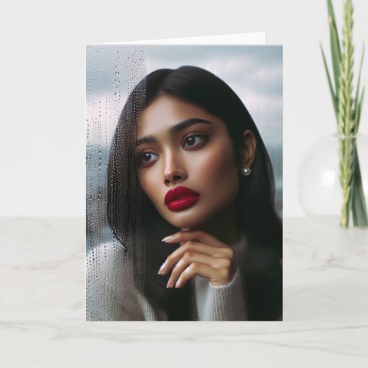 Hübsche kaukasische Frau weinen im Regen Karte (Vorderseite)