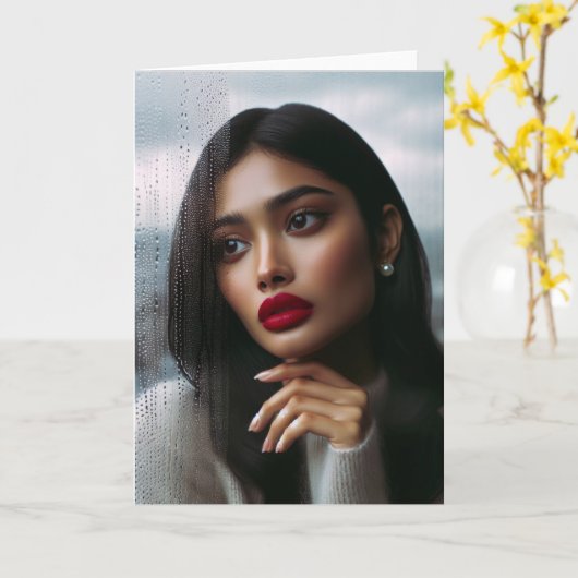 Hübsche kaukasische Frau weinen im Regen Karte (Gelbe Blume)