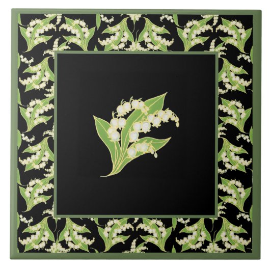Hübsche Keramik-Fliese: Maiglöckchen, Schwarzes Fliese (Vorderseite)