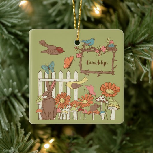 Hübsche Kernvögel und Tiere Personalisiert Keramikornament (Baum)