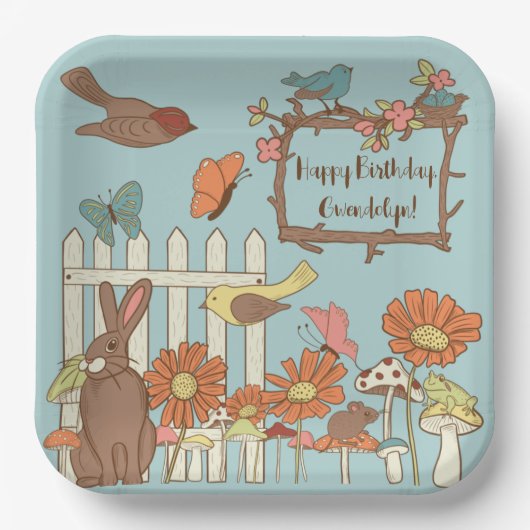 Hübsche Kernvögel und Tiere Personalisiert Pappteller (Vorderseite)
