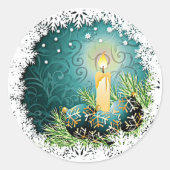 Hübsche Kerze auf Aquamarinem Damast Hintergrundmu Runder Aufkleber (Vorderseite)
