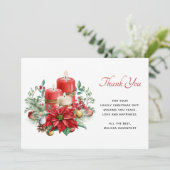 Hübsche Kerzen und Poinsettia Bouquet Dankeskarte (Stehend Vorderseite)