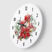 Hübsche Kerzen und Poinsettia Bouquet Große Wanduhr (Winkel)