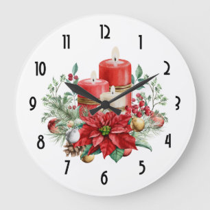 Hübsche Kerzen und Poinsettia Bouquet Große Wanduhr