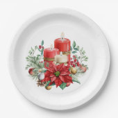 Hübsche Kerzen und Poinsettia Bouquet Pappteller (Vorderseite)