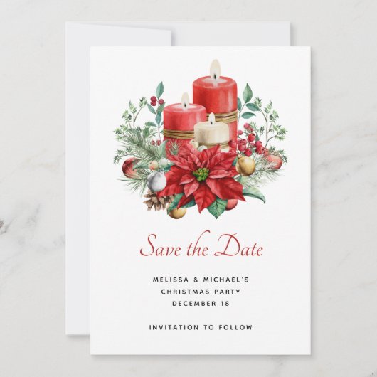 Hübsche Kerzen und Poinsettia Bouquet Save The Date (Vorderseite)