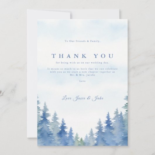 Hübsche Kiefernbäume im Winter Hochzeitstisch dank Dankeskarte (Vorderseite)