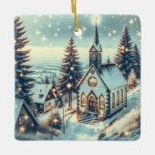Hübsche Kirche an einem Winterweihnachtsfest Keramikornament (Vorderseite)