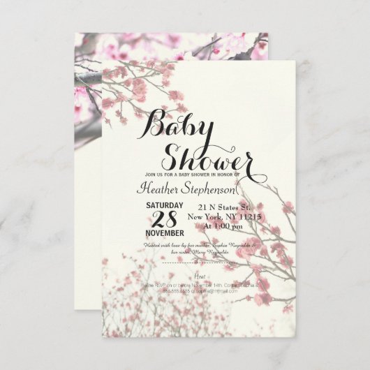 Hübsche Kirschblossom Bäume auf elegantem Weiß Einladung (Vorne/Hinten)