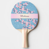 Hübsche Kirschblüten Blauer Glitzer Monogramm Tischtennis Schläger (Vorderseite)
