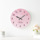 Hübsche Kirschblüten Rosa Glitzer Monogramm Grobba Große Wanduhr (Zuhause)
