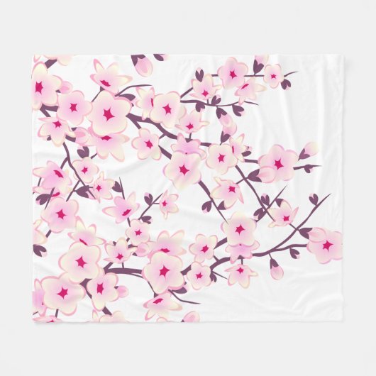 Hübsche Kirschblüten Rosa Weiß Fleecedecke (Vorderseite (Horizontal))