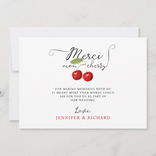 Hübsche Kirschen Rotes Weiß Rustikales Hochzeitsse Dankeskarte (Rückseite)
