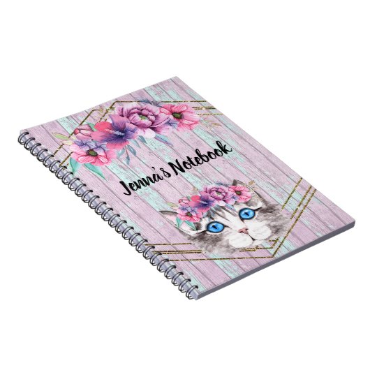 Hübsche Kitty Face auf einem Imitat Holz rosa Hint Notizblock (Rechte Seite)