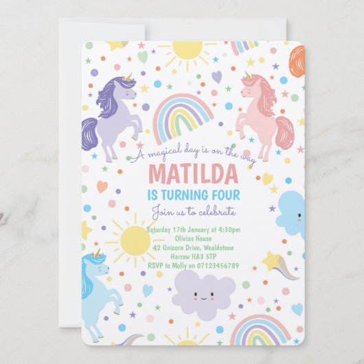 Hübsche Kleine Einhörner-Party Einladungen (Vorderseite)
