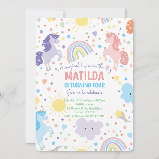 Hübsche Kleine Einhörner-Party Einladungen (Vorderseite)