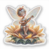 Hübsche Kleine Faibe auf Sonnenblume mit Ukulele Aufkleber (Vorderseite)