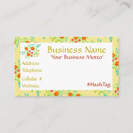 Hübsche kleine gelbe, flache Visitenkarte Rabattkarte (Vorderseite)