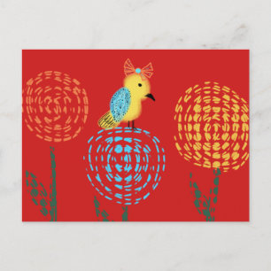 Hübsche kleine minimalistische gelbe Vogelkunst-Ge Postkarte