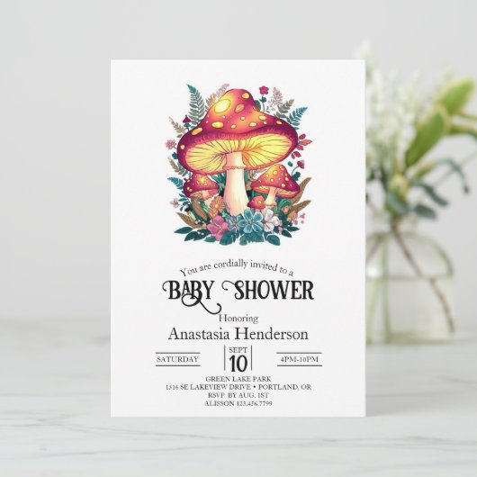 Hübsche Kleine Mushroom-Babydusche Einladung (Stehend Vorderseite)
