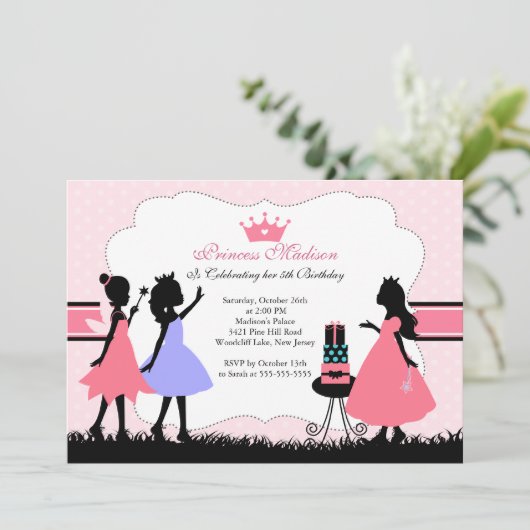 Hübsche kleine Party Einladung Prinzessin-Birthday (Stehend Vorderseite)