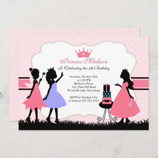 Hübsche kleine Party Einladung Prinzessin-Birthday (Vorne/Hinten)