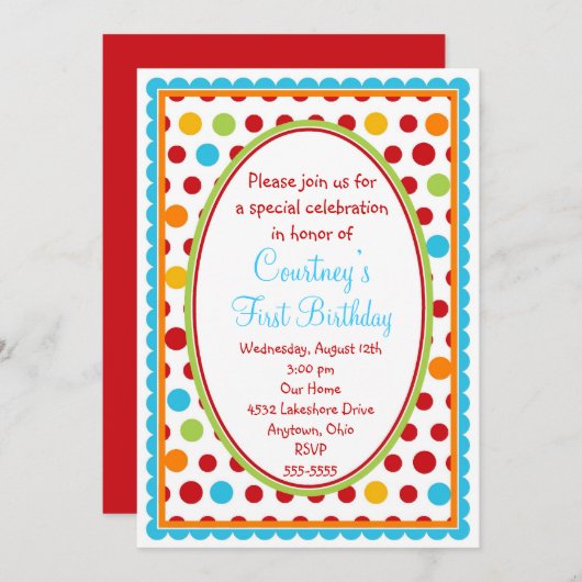 Hübsche kleine Polka-Punkt-1. Einladung (Vorne/Hinten)