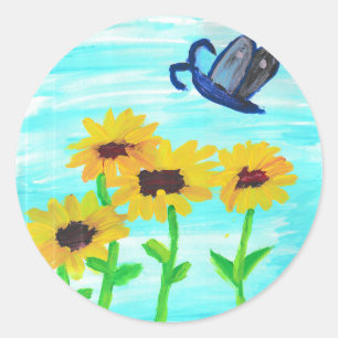 Hübsche kleine Sonnenblumen Runder Aufkleber
