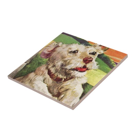 hübsche kleine Terrier-Hundeschild Fliese (Seite)