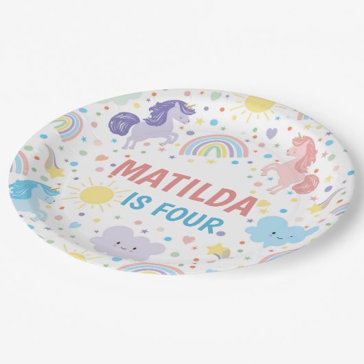 Hübsche Kleine Unicorns Papier-Teller Pappteller (Schrägansicht)